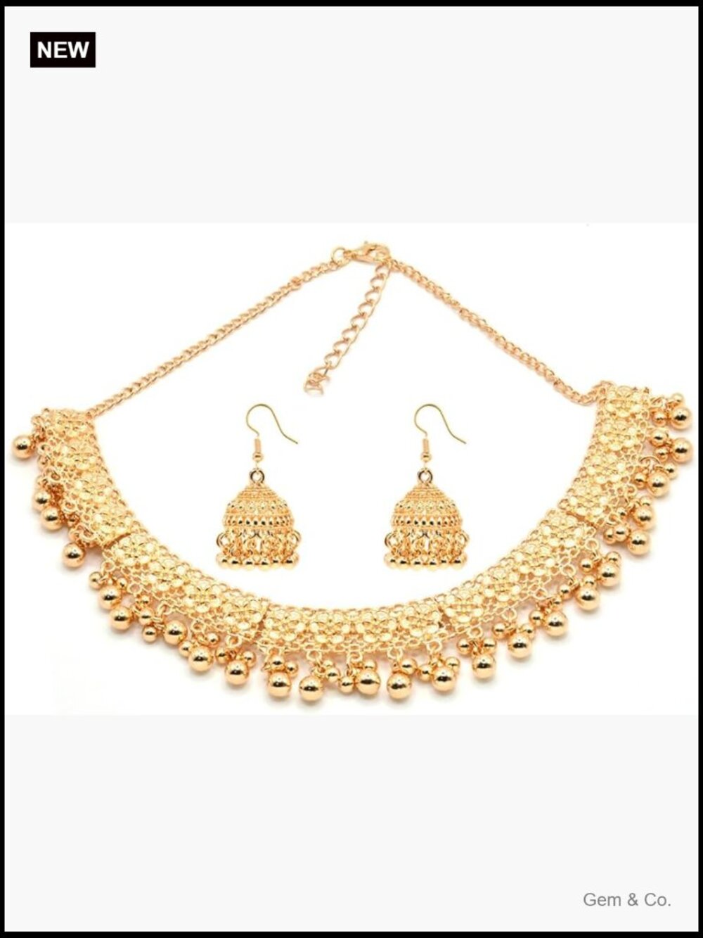 Bohemian Bridal Jewelry Set Gold Choker Necklace Jhumka Earrings
